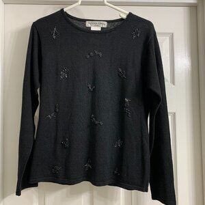 Victoria Jones Petite Women's Black Long Sleeve Sweater, Size Petite Medium